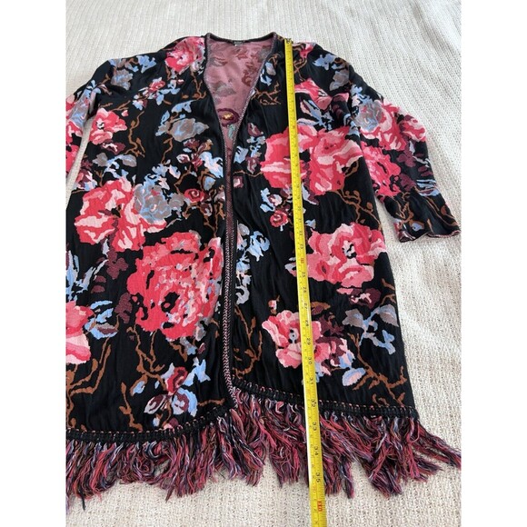 INC Concepts Sz L Floral Embroidered Fringe Open Front Robe Cardigan Boho - Picture 6 of 8